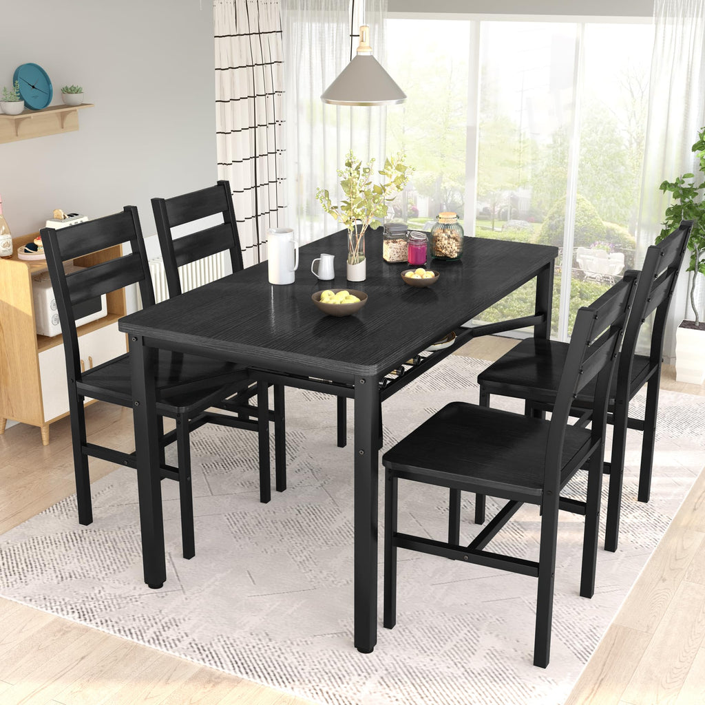 Dining Table Set for 4, Wood Kitchen Table Chairs Set with Storage, Farmhouse 5 Piece Dining Room Table Set