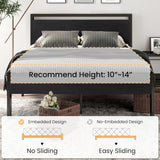 14 Inch Full Metal Platform Bed Frame with Wooden Headboard and Footboard, Mattress Foundation, No Box Spring Needed
