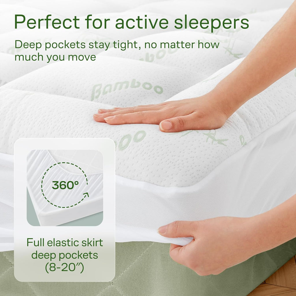 Ultra Soft & Cooling Mattress Topper - Cal King Size | Rayon Derived from Bamboo, Pillow Top Mattress Pad, 20" Deep