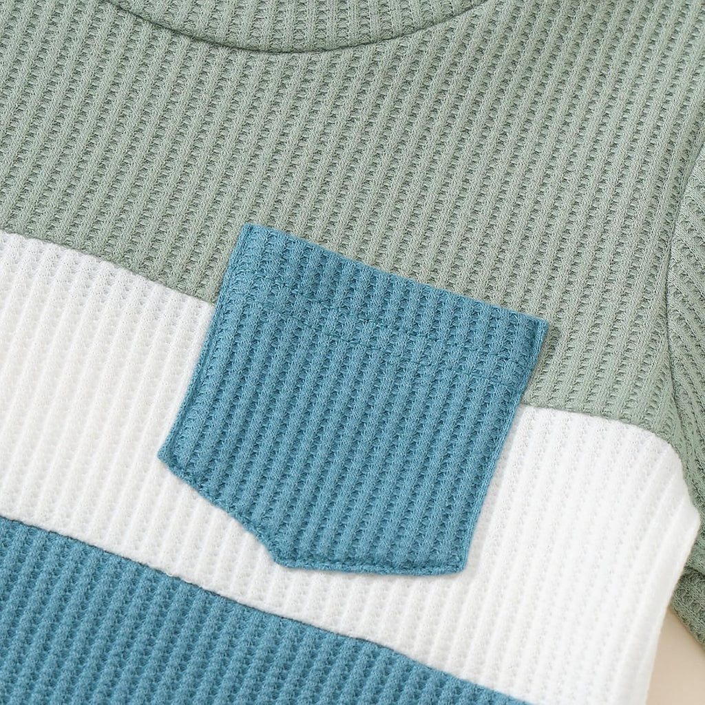 Toddler Baby Boy Summer Clothes Short Sleeve Color Block Waffle T-shirt Shorts 2pcs Outfit Set