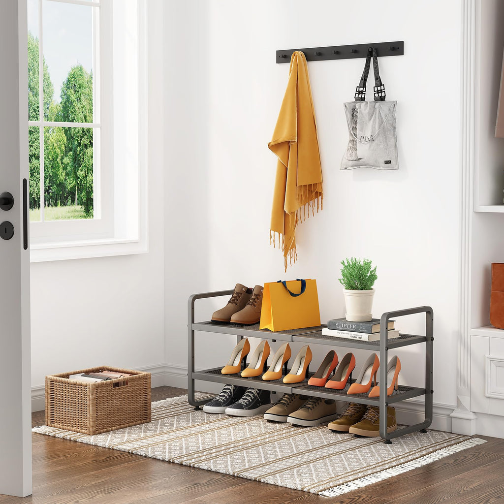 Expandable Metal Shoe Rack for Closet, Entryway & Garage, 2-Tier, Grey