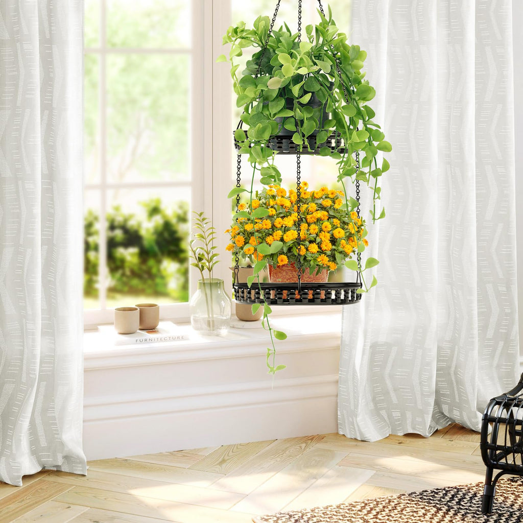 2 Tier Hanging Planters for Indoor Outdoor Plants, Metal Plant Hanger, 2pack