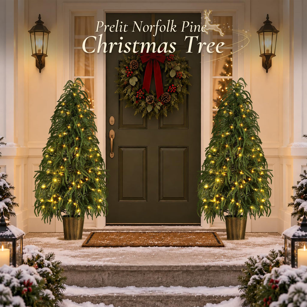 5 ft Norfolk Pine Christmas Tree for Outdoor Porch, Pre Lit