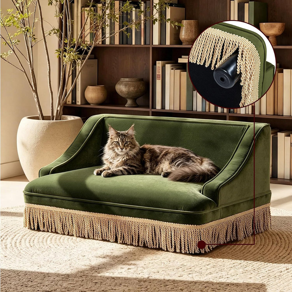 Velvet Dog Couch Bed, Orthopedic Pet Sofa with Skirt, Washable Non-Slip Bottom for Small Medium Dogs &