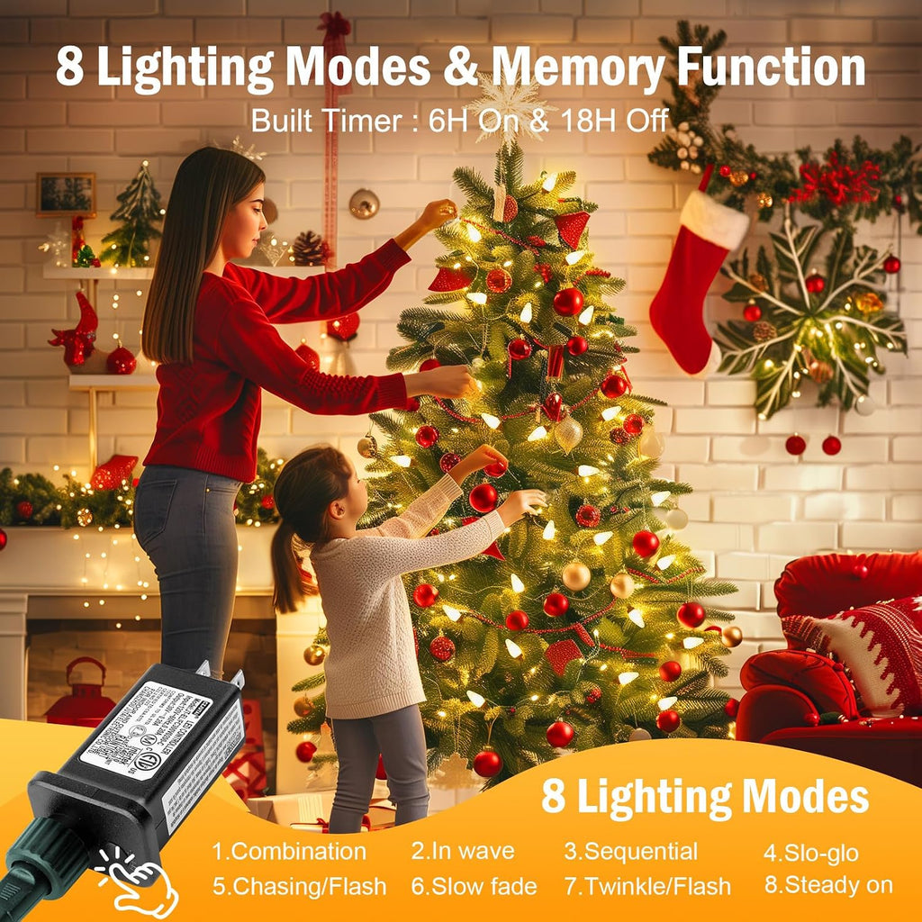 C9 Christmas Lights Outdoor 2 Pack, Total 162ft 200LED Warm White