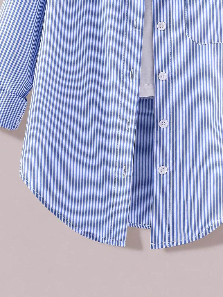 Girls Striped Button Down Shirt Long Sleeve Classic Blouse