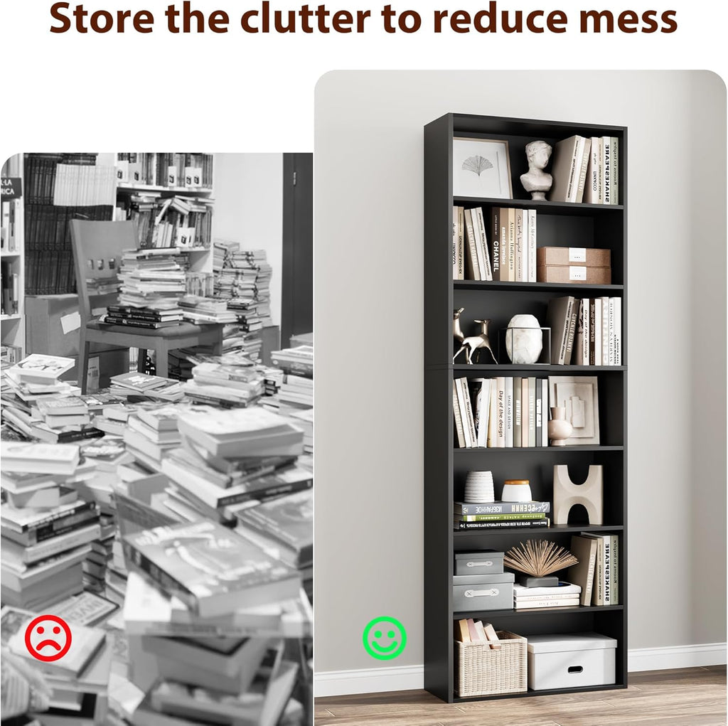 82" Tall Bookshelf, 7-Tier Open Shelves Bookcase, Freestanding Display Storage Shelves