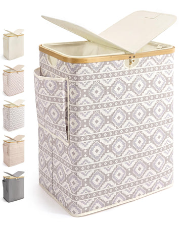 140L Laundry Hamper with Lid, 2 Section Dirty Laundry Bin