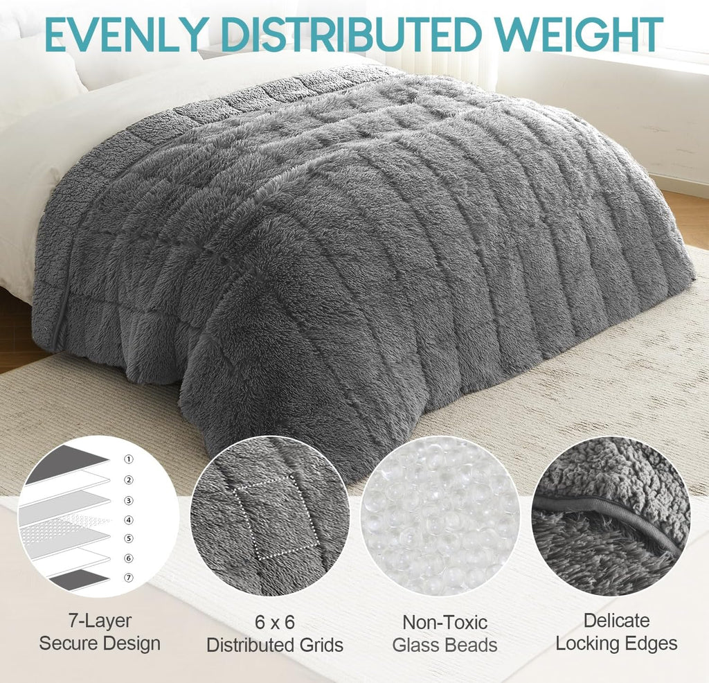 Faux Fur Reversible Sherpa Weighted Blanket 15lbs,Luxury Snugly Long Fur Warm Heavy Blanket 60x80 inches,Super Soft