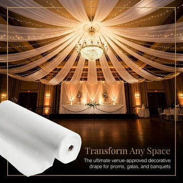 White Flame Retardant Gossamer Fabric Roll, 19 Inches x 50 Yards, Sheer Fabric for Wedding Decorations, Baby Shower