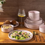 Ceramic Dinnerware Set for 4 | Speckled Stoneware Plates and Bowls with unglazed terracotta | Scratch Resistant