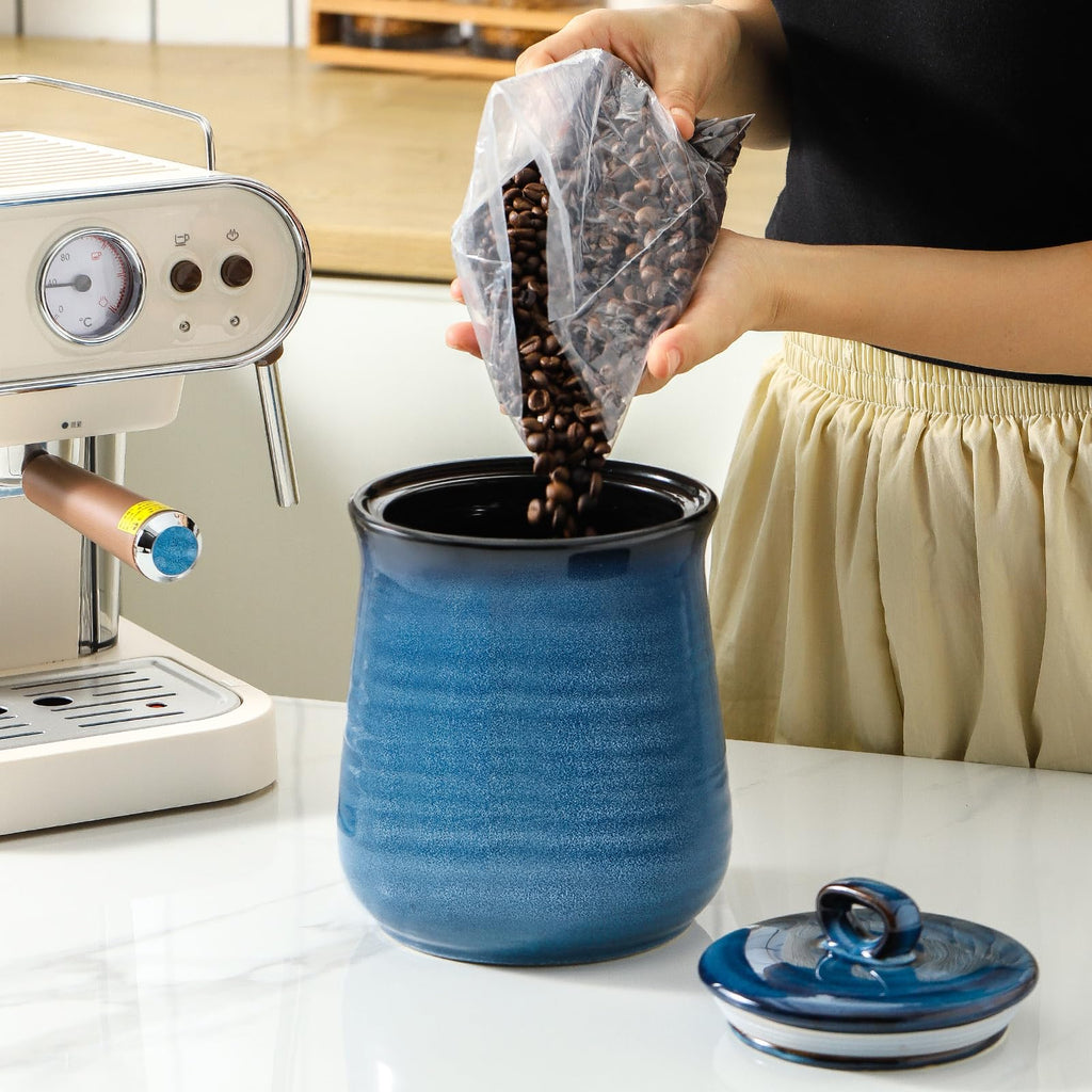 Ceramic Food Storage Jar with Airtight Lid, 80 FL OZ Large Blue Coffee Container & Candy Canister for Countertop