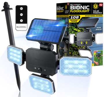 Bionic Flood Light ASON TV, Solar Lights Outdoor Waterproof- 50% Brighter 108 COB-LED's w/Motion Sensor 180° Swivel