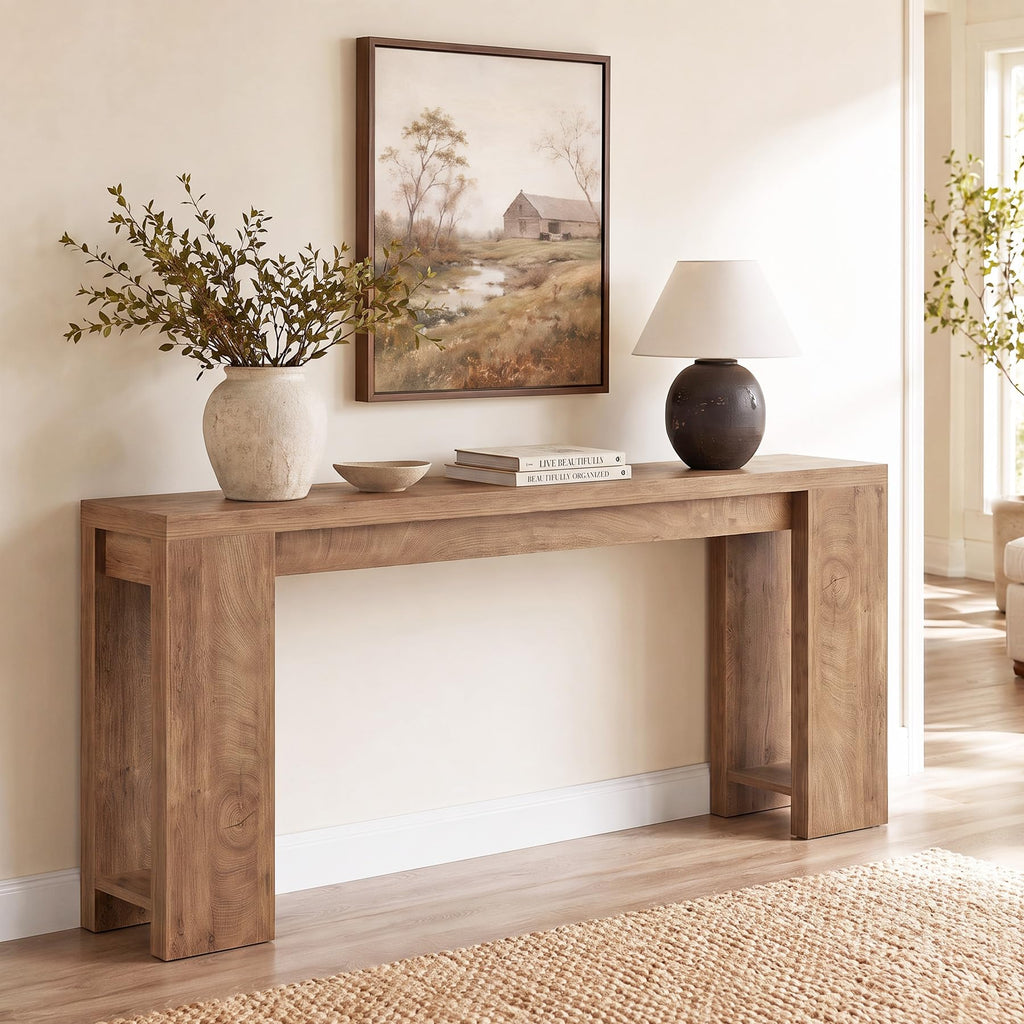 70.9-Inch Console Table, Farmhouse Sofa Table Behind Couch, Narrow Entryway Table, Foyer, Light Brown