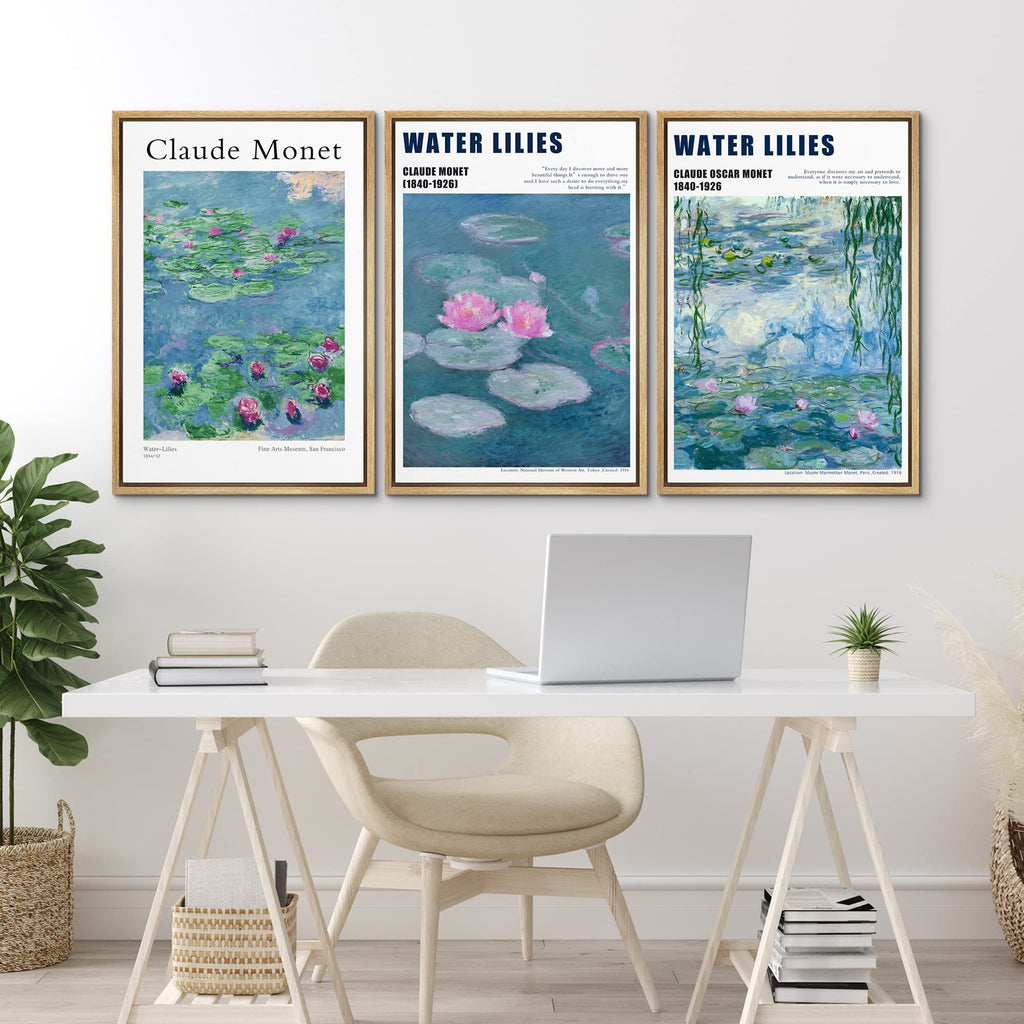 Framed Wall Art Print Set Water Lilies by Claude Monet Nature Wilderness Illustrations Fine Art Rustic Scenic