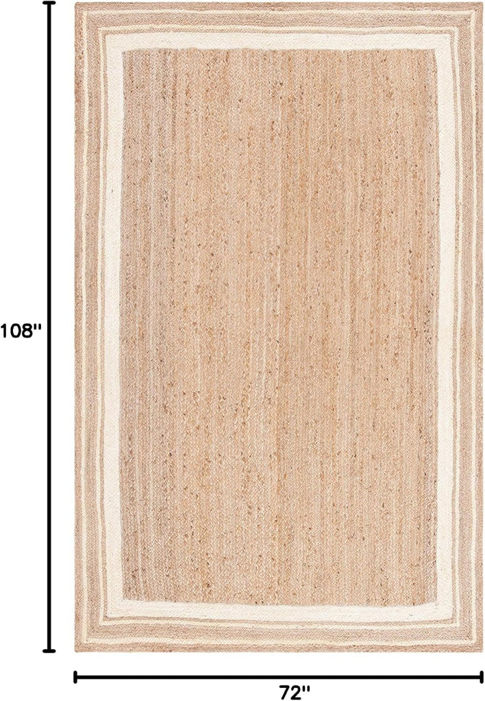 Natural Fiber Collection Area Rug - 6' x 9', Ivory & Natural, Handmade Border Farmhouse Jute, Ideal for High Traffic