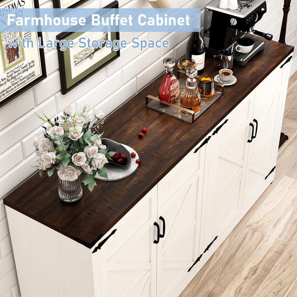 65 Inch Sideboard Buffet Cabinet with Storage, Farmhouse Kitchen Sideboard Cabinets with Adjustable Shelves, Wooden