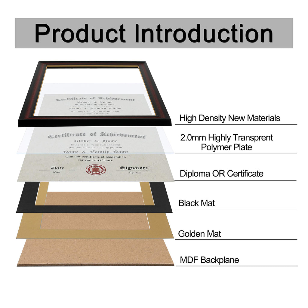Double 8.5x11 Diploma Frames Cherry with Black Golden Rim mat