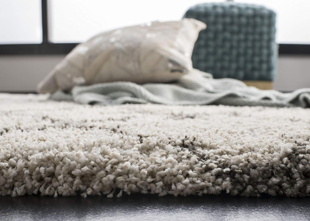 Hudson Shag Square Rug 8', Soft Plush Modern Ivory & Grey SGH282A