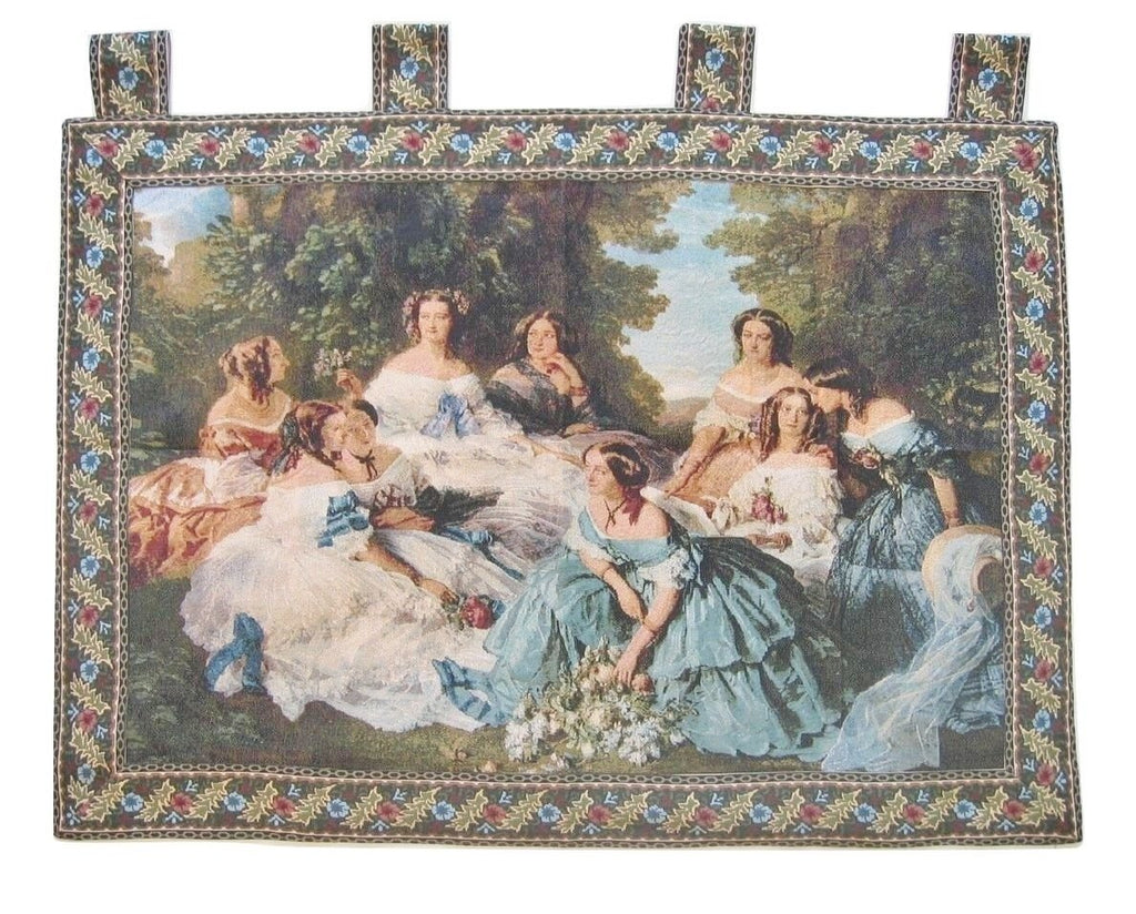 French Rococo Tapestry - 'Her Ladies in Waiting' Spanish Party Classical Baroque Woven Wall Hanging - 18th Century