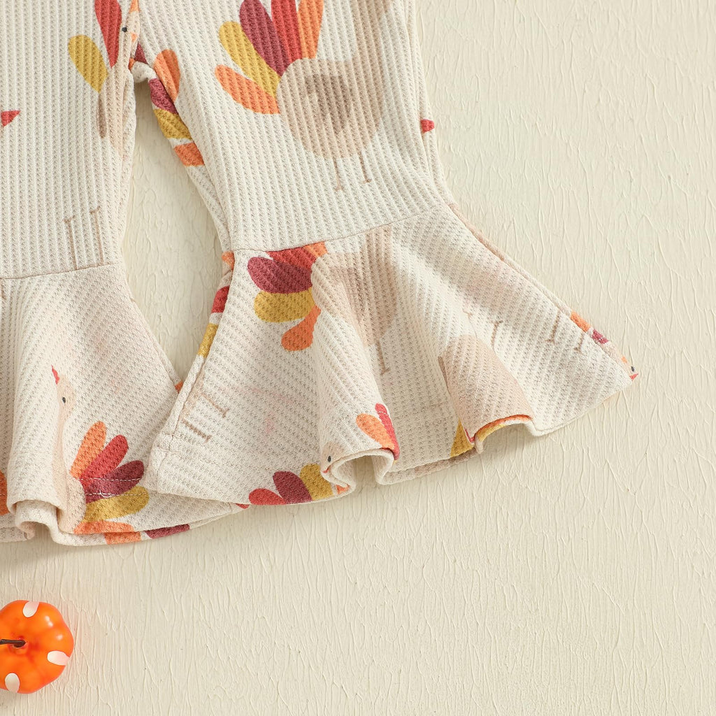 Toddler Baby Girl Thanksgiving Outfit Turkey Jumpsuit Spaghetti Strap Jolly Romper Bell Bottoms Outfits (Thankful