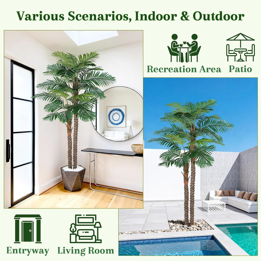 8FT Artificial Palm Tree Indoor & Outdoor, Tall UV-Resistant Faux Palm Tree