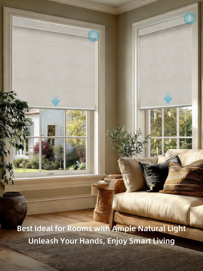 Motorized Smart Roller Shades, 100% Blackout Safari Cream