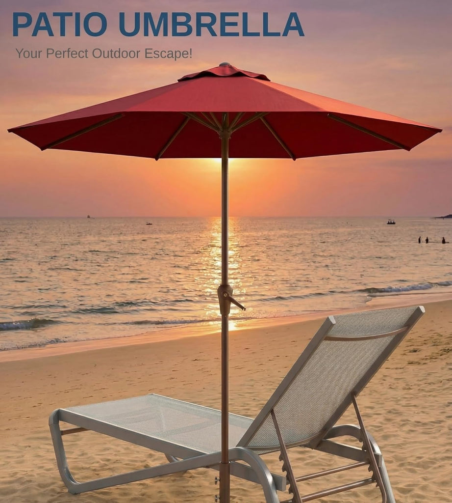 10FT Patio Umbrella, Outdoor Umbrella with Push Button Tilt and Crank, 8 Sturdy Ribs