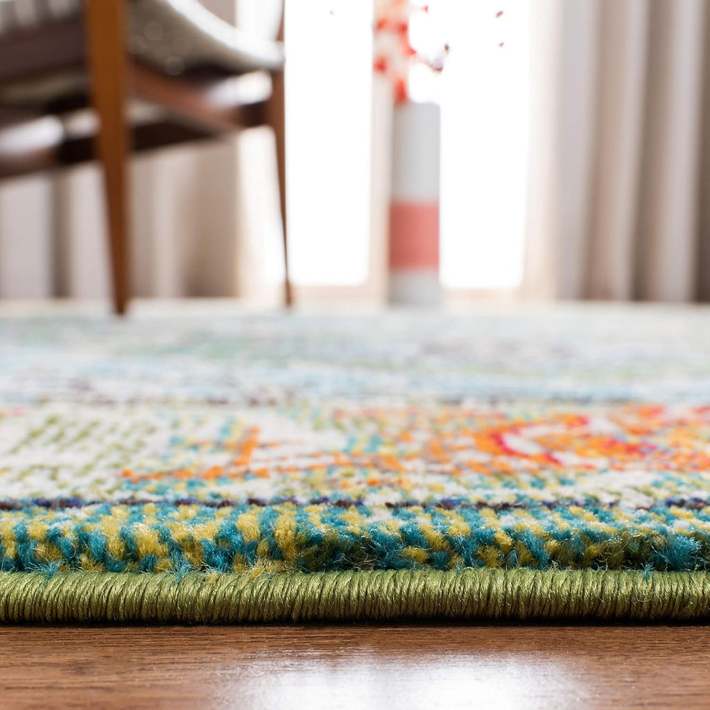 Monaco Collection Area Rug, Green & Turquoise, Boho Oriental Medallion Design, Non-Shedding & Easy