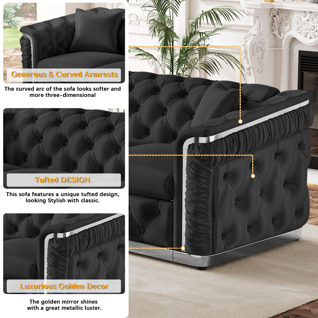Chesterfield Sofa Set of 2, Luxury Black and Silver Couch, Black