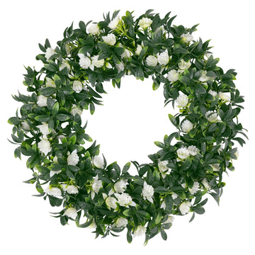 15" Front Door Boxwood Wreaths, Spring Summer Green Wreath White