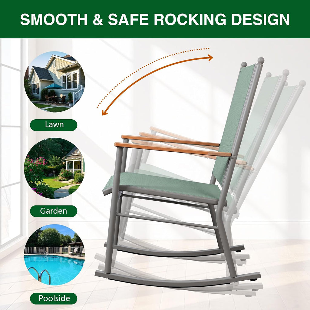 2 Pcs Outdoor Rocking Chairs Set,Upgraded High Back Patio Rocking Chairs Set,Breathable Textilene Fabric Rocking