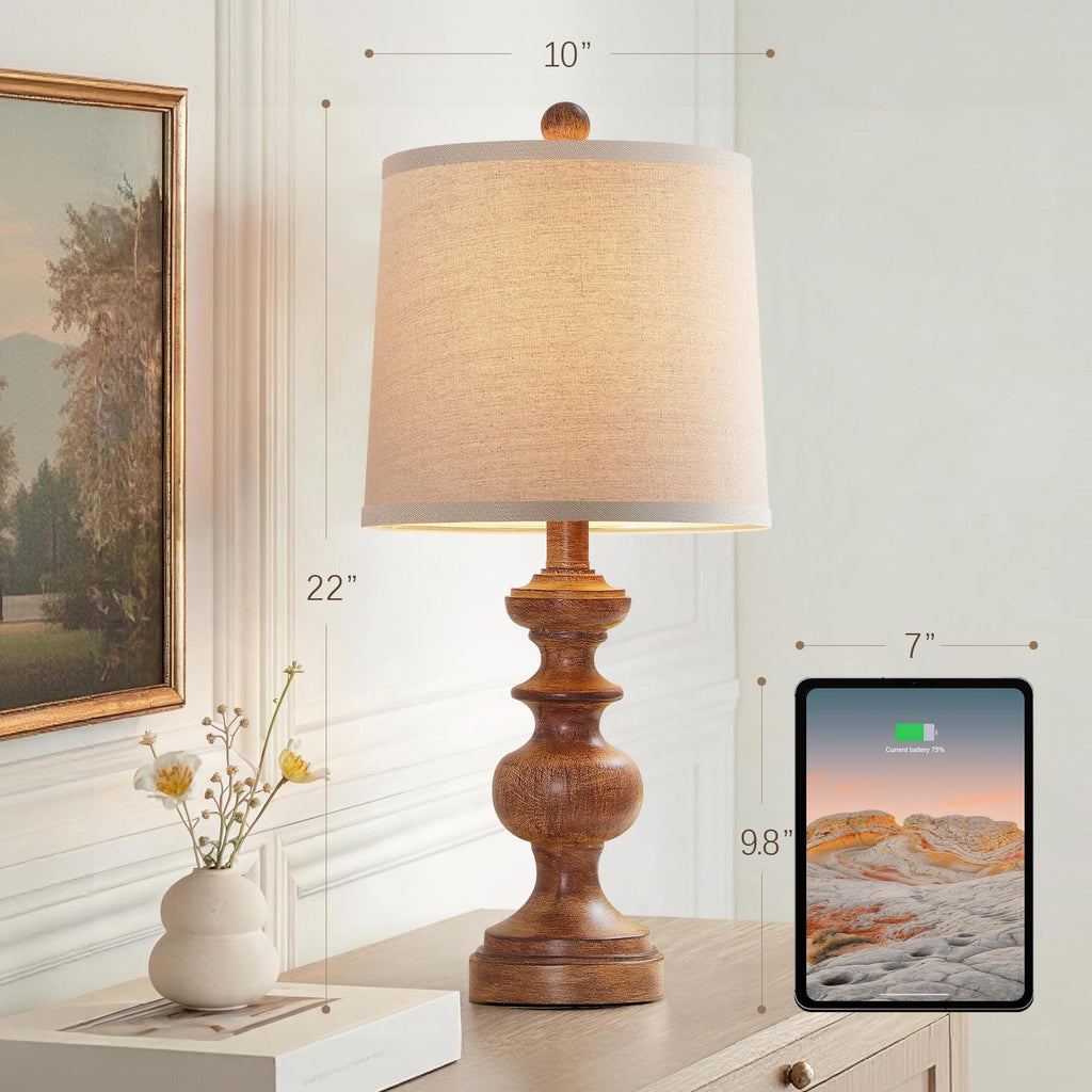 Farmhouse Table Lamp Set of 2, Rustic Table Lamps Bedroom, 22" Mid Century Modern Desk Lamp Bedside Nightstand Lamps