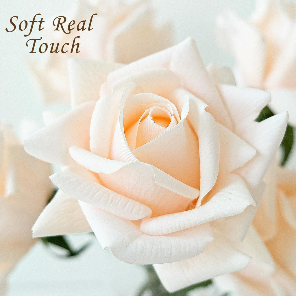 10pcs Cream Real Touch Roses Flowers, Lifelike Full Bridal Bouquet Artificial Flowers for Flower Arrangement Home