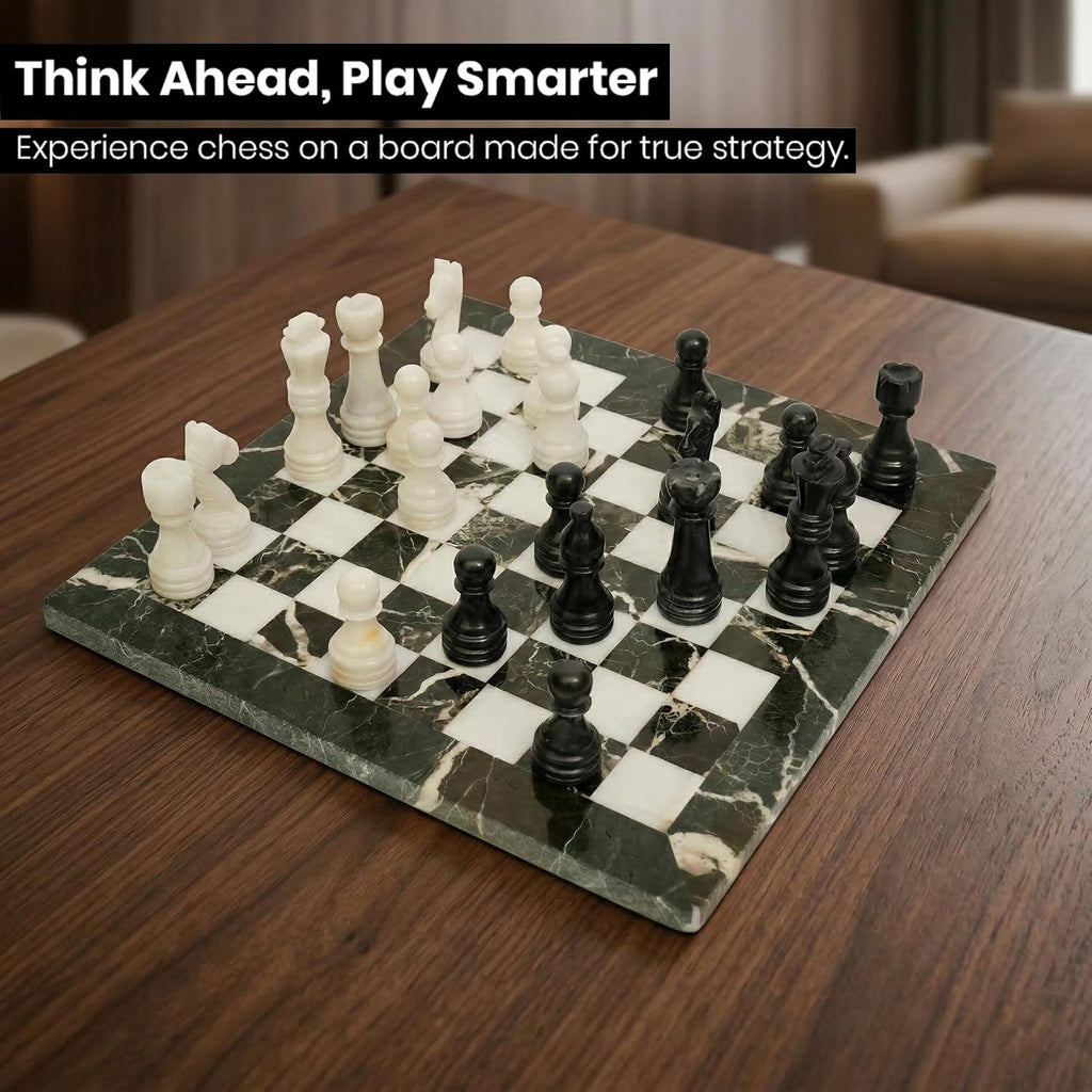 Marble Chess Set with Board and Storage Box - Handcrafted Stone Chess Board with Marble Chess Pieces, 12x12 Inch - Set of 32
