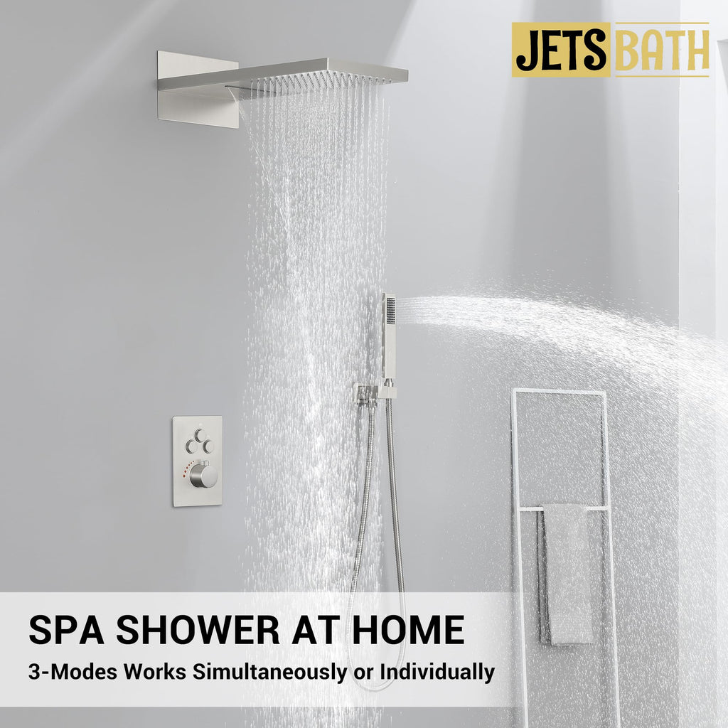 Thermostatic Shower System, Waterfall Shower Head(Brushed Nickel)