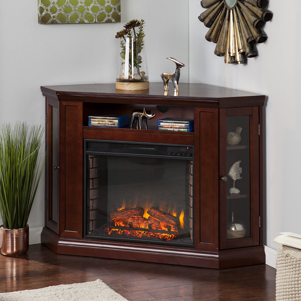 Claremont Convertible Corner Media Stand with Storage Electric Fireplace, Traditional Style Remote Controlled Flames