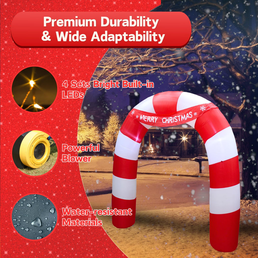 8FT Inflatable Candy Bar Arch Outdoor Decoration, Christmas Blow Up Yard Decorations, Built-in LED Lights Inflatables