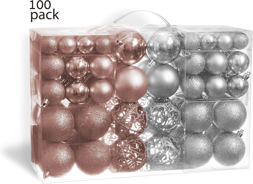 Hanging Christmas Tree Ornament Set - Rose Gold & Silver, Metal Hook 100 Pk