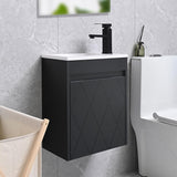 16-Inch Bathroom Vanity Sink Combo for Small Spaces – Wall-Mounted Cabinet Set with White Resin Basin Sink, Black Faucet and Pop-Up Drain, Black
