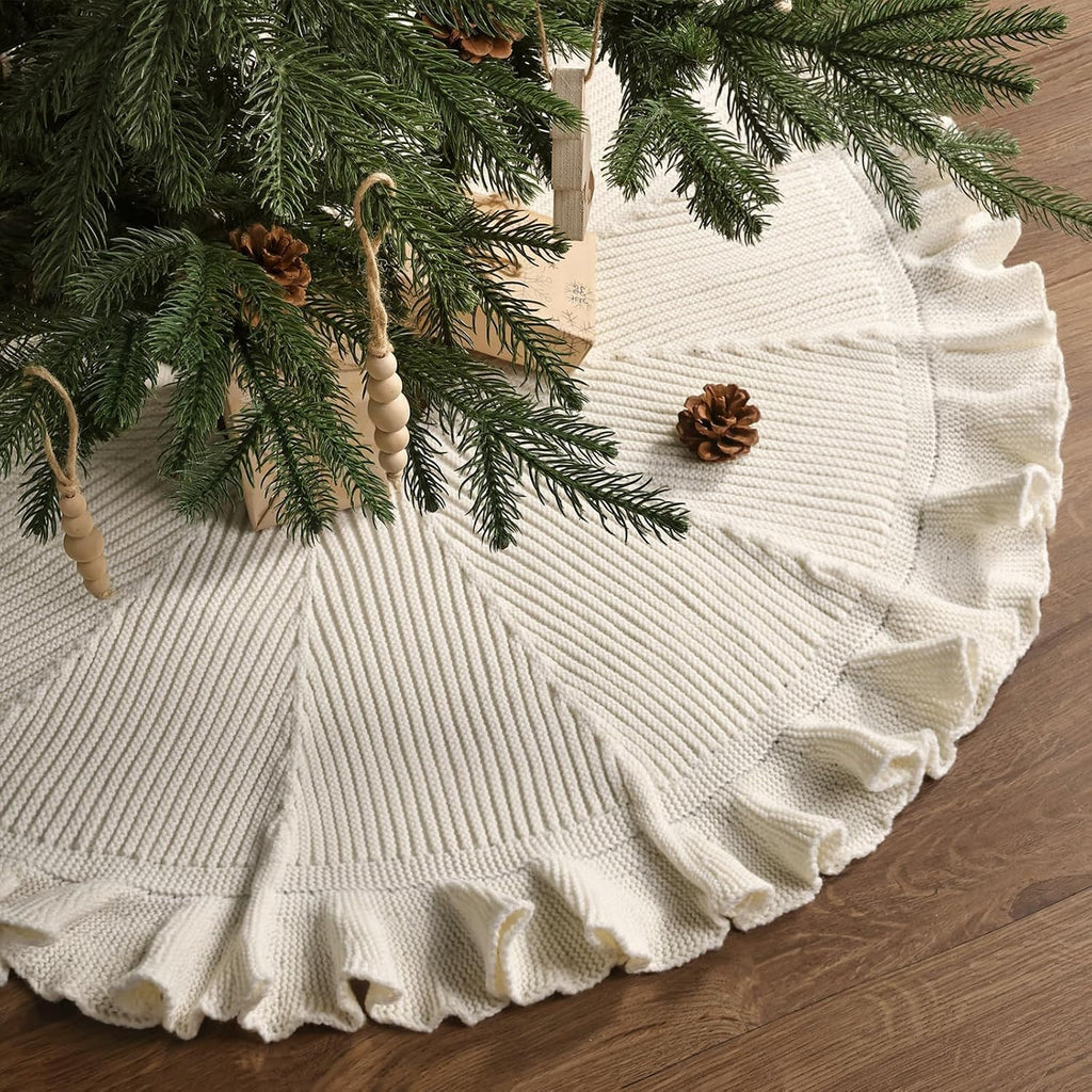 Knit Christmas Tree Skirts, Neutral Tree Skirt, Cozy Christmas Decorations