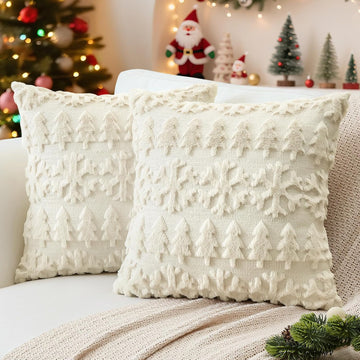 Christmas Tree Snowflakes Pillow Covers 18x18-Beige - Set of 2