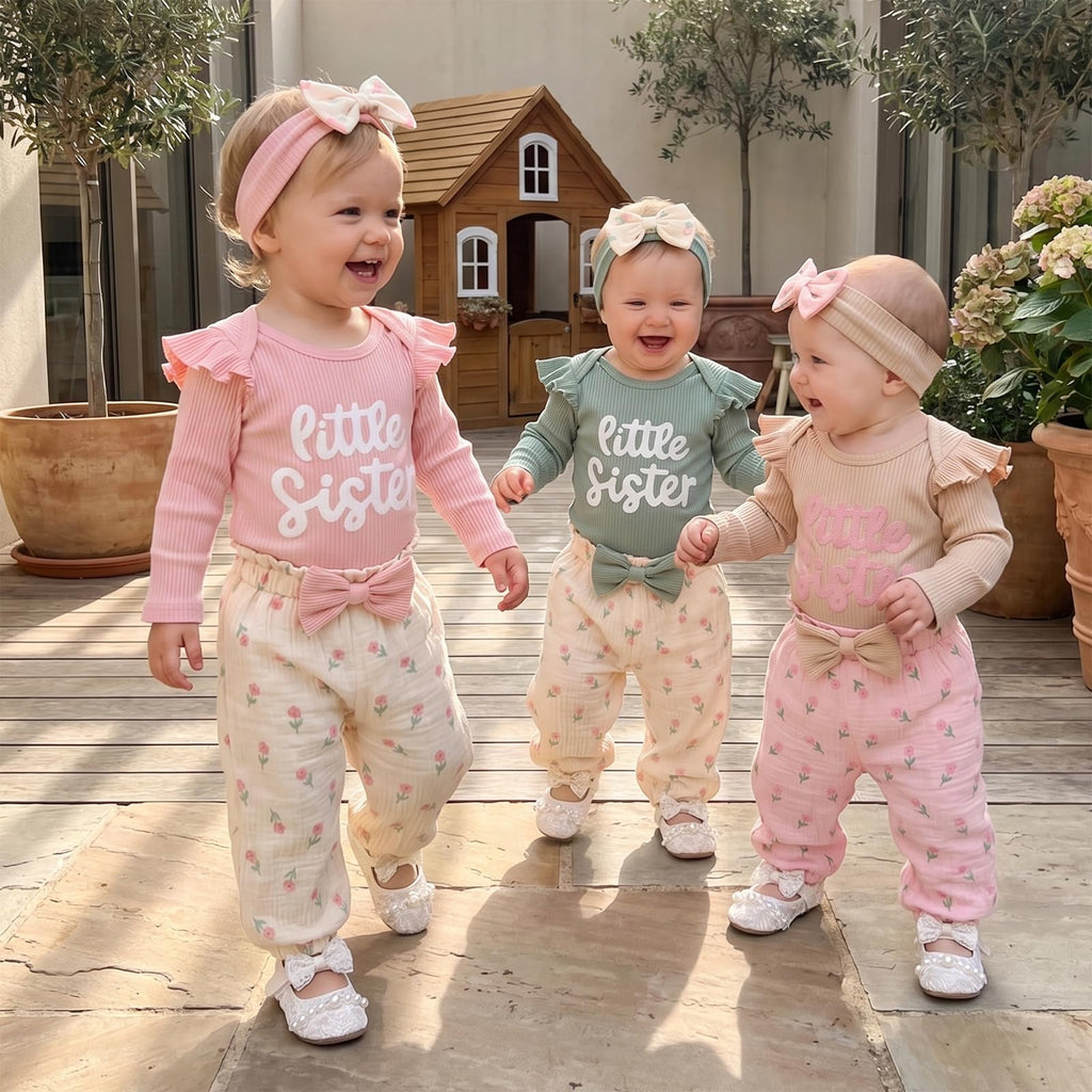 Infant Baby Girl Fall Clothes Ribbed Long Sleeve Letter Romper + Floral Pants + Headband Newborn 3 6 12 Outfit