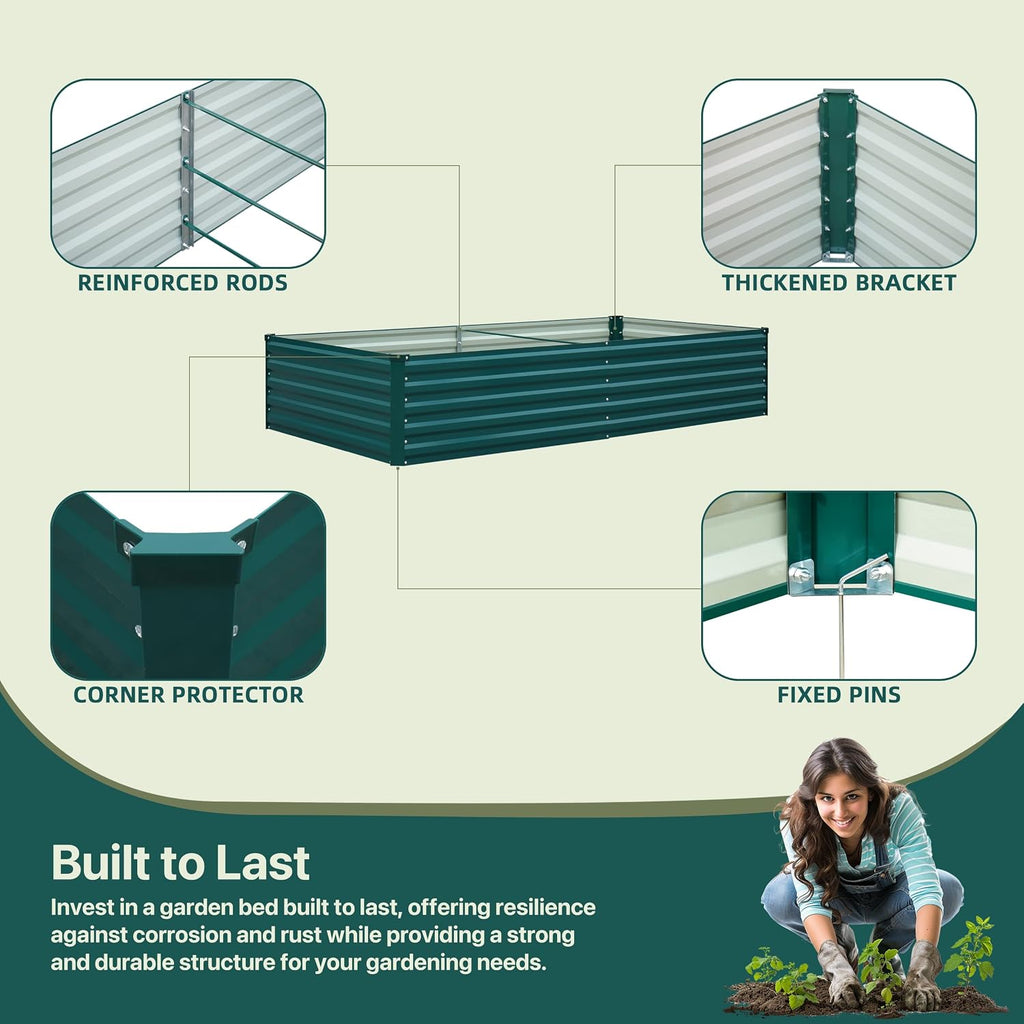 Raised Garden Bed 8×4×1.5FT, Galvanized Raised Garden Beds Outdoor for Vegetables Flowers Herbs, Steel Large Deep