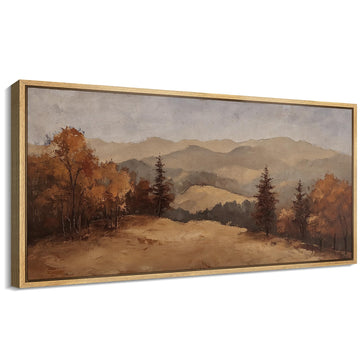 Extra Large Framed Canvas Print Wall Art Fall Mountain Landscape Warm Earth Tone Hillside Illustrations Modern Art