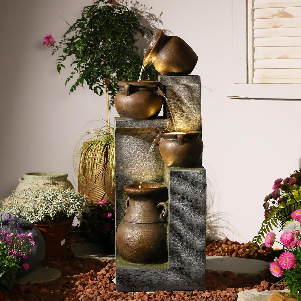53''H Water Fountain Outdoor Garden Fountain Large- 4 Tiered Cascading Bowls and Outdoor Fountains and Waterfalls with