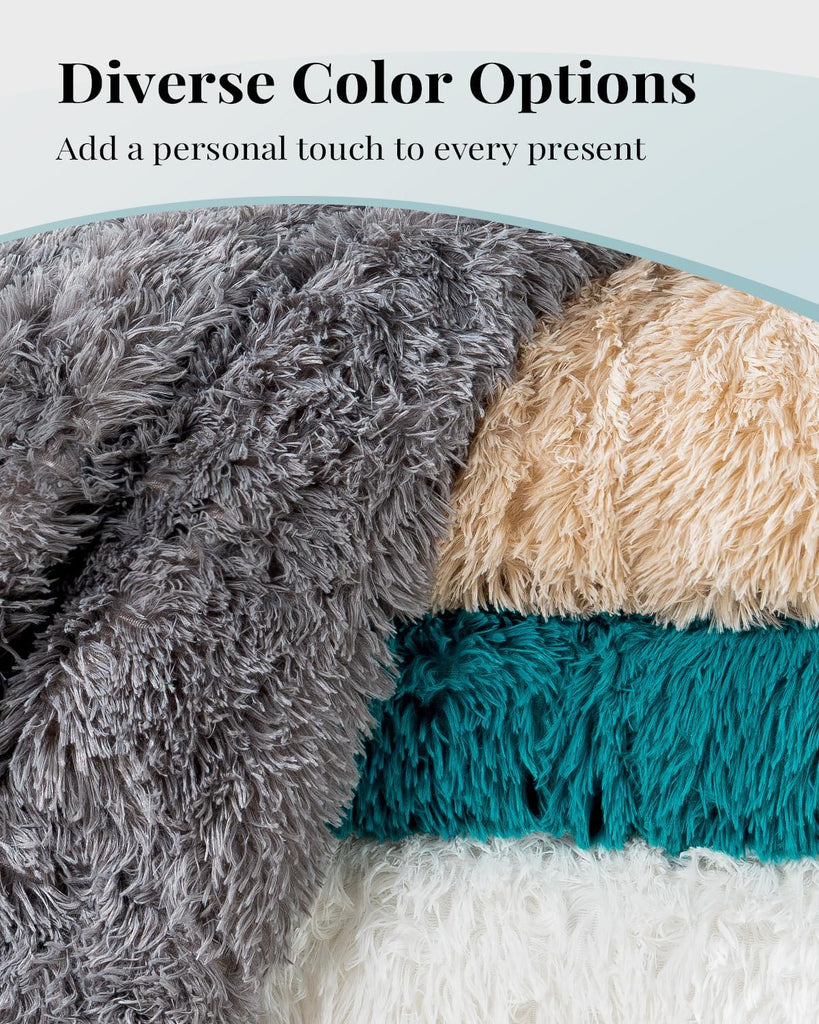 Fuzzy Faux Fur Weighted Blanket 15lbs, 60 x 80 Queen Size for Adult | Machine Washable; Soft and Warm Sherpa Fleece;