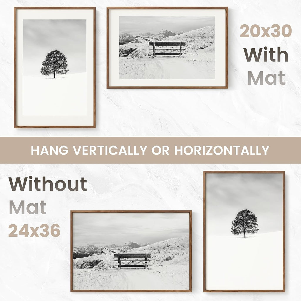 24x36 Poster Frame, USA-Sourced Natural Walnut Wood Picture Collage Frame with HD Tempered Glass, Modern Simple 24 x