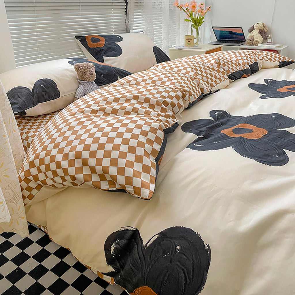 Black Sunflower Comforter Set Queen Beige Black Floral Bedding Comforter Set Big Flower Botanical Quilts Boho