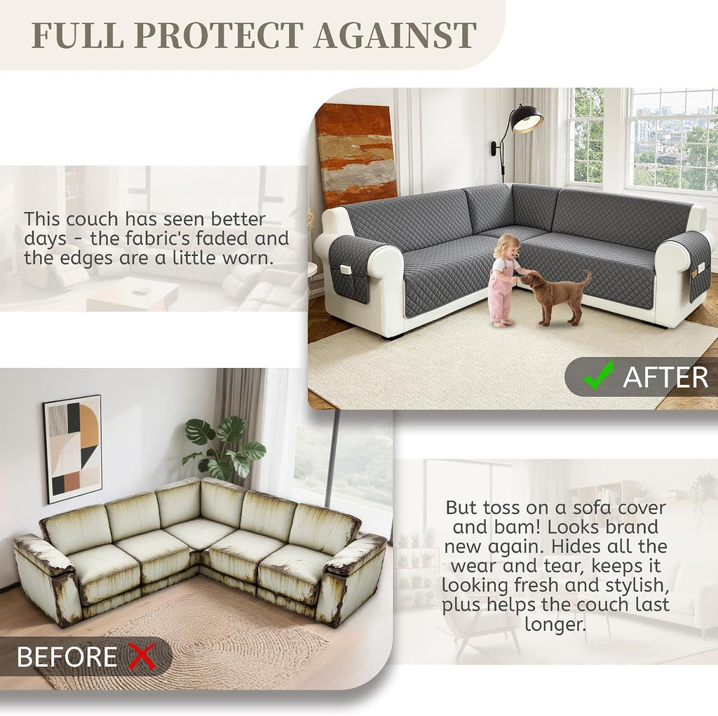 Sectional Couch Covers for Dogs 100% Waterproof XX-Large Gray